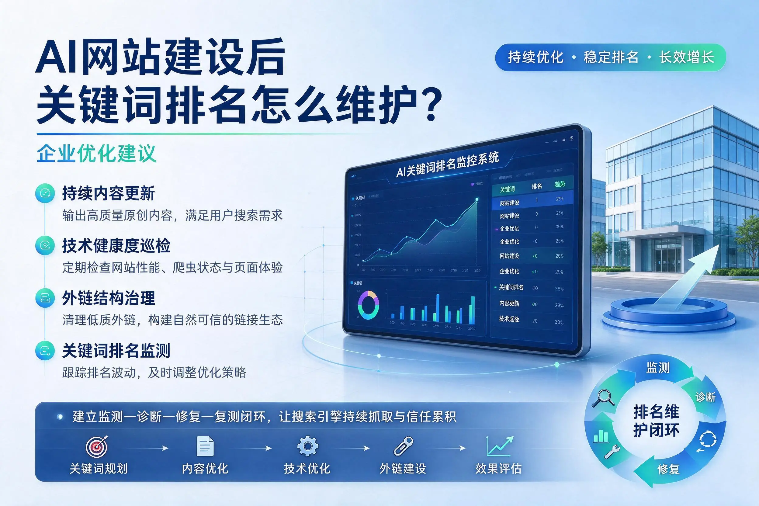 AI网站建设后关键词排名怎么维护?柳州企业优化建议